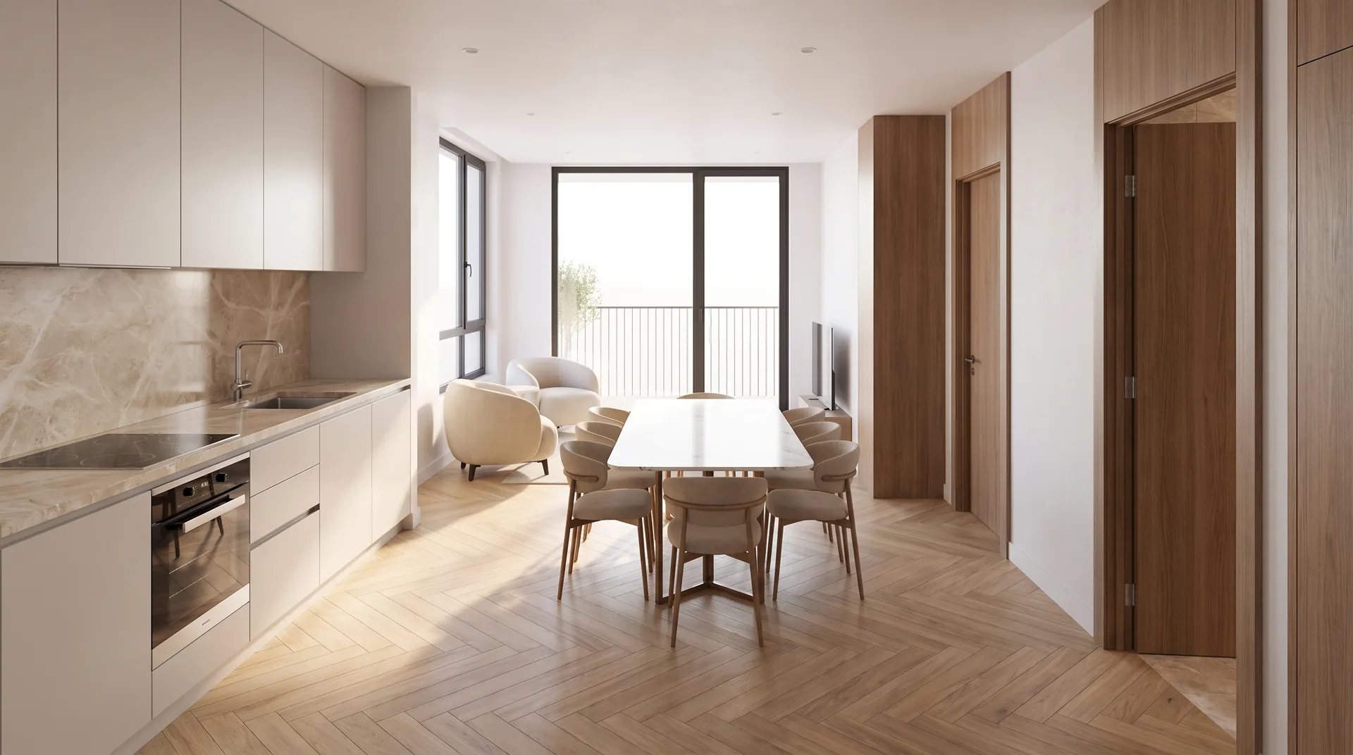Klassik qator — 75.2 m² oshxona-mehmonxona