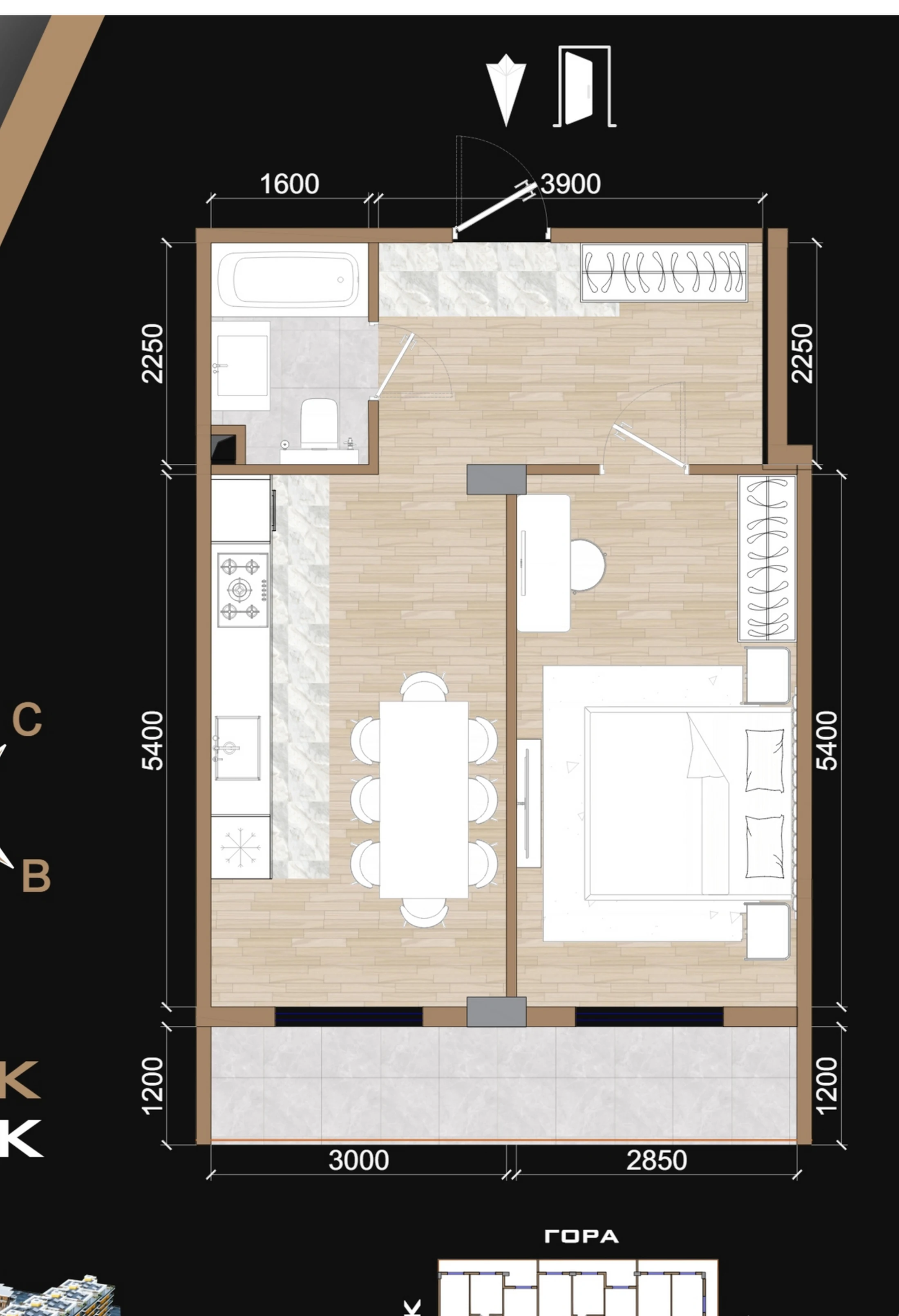 48.5 m² planirovkasi